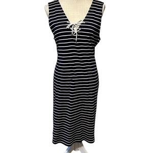 Ralph Lauren sleeveless knit dress, black with white stripes., sz xlg